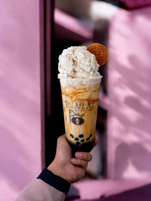 Classic Brown Sugar Boba Milk Tea Topped w Madagascar Vanilla Gelato