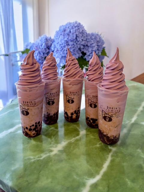 Taro Boba Milk Tea Topped w Taro Soft Serve Ice Cream